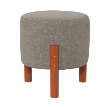 Imagem de Kit 2 Puff Sala Banquinho Banqueta Linho Luxo Pés Madeira Maciça Cores Sala Quarto，Pufe，Puff Redondo(Linho Cinza)