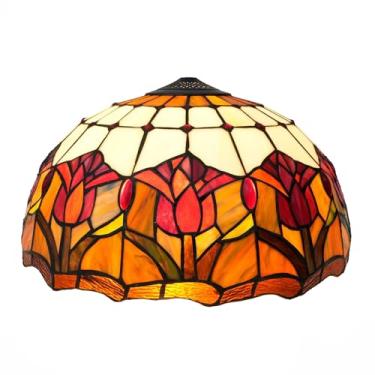 Imagem de Abajur Tulipa Estilo Tiffany 16H9 Polegadas em Vitral - Peça de Reposição com Estampa Floral Pastoral Vintage - Acessório para Abajur de Mesa, Luminária de Chão ou Luminária de Teto/Pendente