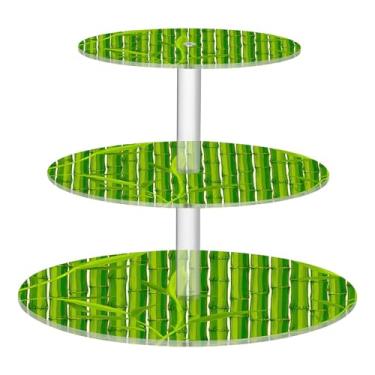 Imagem de Suporte de cupcake de folha verde vibrante para chá e festa de chá com 3 níveis de acrílico para exibição de copo torre de bolo, suportes de sobremesa, decorações de mesa para festa, aniversário