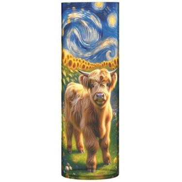 Imagem de Vasos de flores cilíndricos para buquê de girassóis gado highland bezerro grande vaso de flores bonito personalizado exclusivo floral decoração estética, 30 cm x 9,9 cm