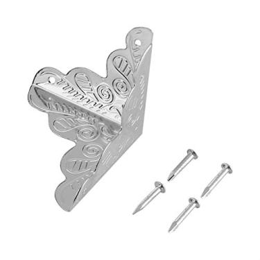 Imagem de Pissente Protetores de Canto, Caixa de Latão Antigo Suportes de Canto Decorativos Vintage Com Parafusos, para Caixa de Joias Baú de Madeira Mesa Escrivaninha Moldura de Foto (SILVER)