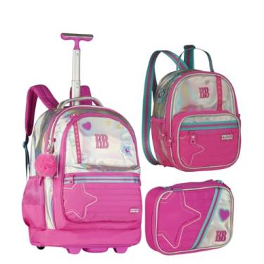 Imagem de Kit Mochila Rodinhas Holográfica Lilás Rebecca Bonbon RB com Lancheira, Estojo Box coleção 2026 Volta as Aulas Original (ROSA)