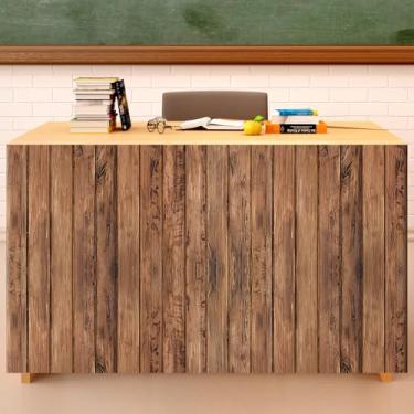 Imagem de Saia de mesa de madeira marrom de 1,8 m para professores, capa de mesa para sala de aula, decoração de volta às aulas, toalhas de mesa para o primeiro dia de aula, material escolar, estante de