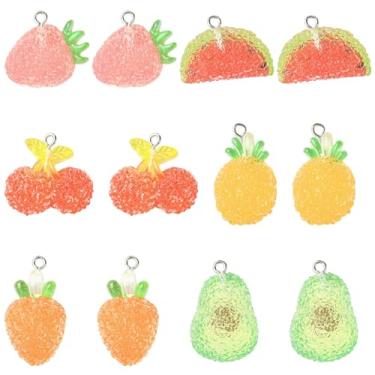 Imagem de Ipotkitt 60 peças, 6 estilos, berloques de resina com tema de frutas, morango, cereja, abacaxi, imitação de amuleto, estilo doce com laço para joias, artesanato, pulseira, colar, brincos