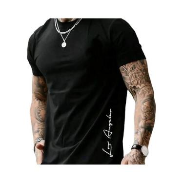 Imagem de Camiseta Masculina Slim Fit De Algodão Com Estampa De Letras Los Angel