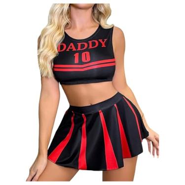 Imagem de SHENHE Fantasia feminina de líder de torcida conjunto de lingerie de futebol americano uniforme cosplay, Preto, X-Large