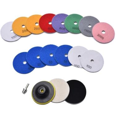 Imagem de Crometia 18 peças de almofadas de polimento de diamante de 10 cm, kit de almofada de polimento úmido/seco de grão 50-3000 com almofada de suporte de 5/20.3 cm - 11, adaptador de broca e disco de lã