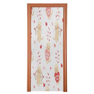 Imagem de Blueangle Capa elástica para porta de gatos com desenhos animados de corações - Faixa de porta frontal de tecido elástico para decoração de festa ao ar livre em casa (987)