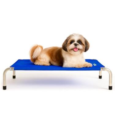 Imagem de Cama Suspensa Ortopédica para Cachorro e Gato Pequeno P 60x40x10cm Arejada Lavável em Alumínio(Azul)