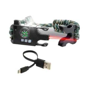 Imagem de Pulseira Tática De Sobrevivência Com Lanterna LED SOS, Lâmpada UV, Bús