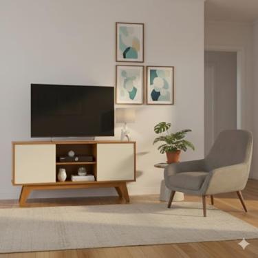 Imagem de Rack Sala de Estar Turim 2 Portas e Nichos - Para TV até 50 Polegadas Pés Retrô em Madeira (Cedro/Off)