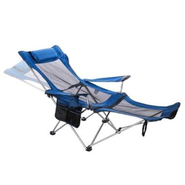 Imagem de Cadeira de acampamento reclinável, cadeira reclinável dobrável com apoio para os pés ajustável e encosto de cabeça acolchoado - Cadeira portátil para gramado ao ar livre para pátio, praia, acampamento