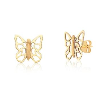Imagem de Par De Brincos De Borboleta Vazada Em Ouro 18k Ab59 - MAEHLER Arte Em 