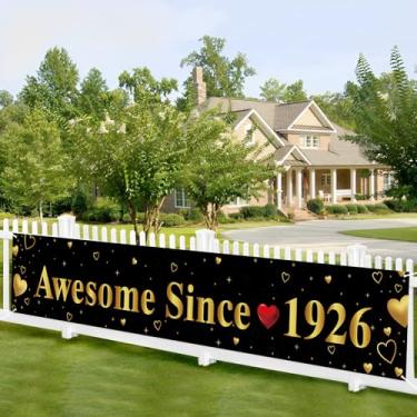 Imagem de Kimini-Ki Banner Awesome Since 1926, decoração de 100º aniversário para mulheres e homens, placa de quintal de festa de 100 anos, suprimentos de itens de festa de 100 anos, faixa de 100 anos ao ar