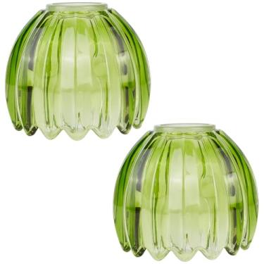 Imagem de PH PandaHall 2 peças de vidro tulipa verde abajures de flores pequenas abajures de substituição para lâmpada de flor para decoração de lustre de mesa de piso, 4,16 cm de altura x 10,4 cm de diâmetro x