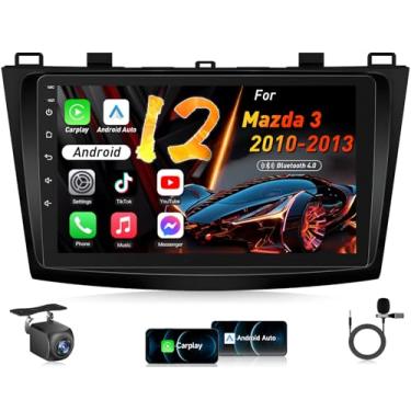 Imagem de Rádio automotivo para Mazda 3 2010-2013: 8 núcleos 2 + 32 G sem fio CarPlay e rádio automotivo Android, receptor de tela sensível ao toque HD de 9 polegadas, GPS, BT5.0, FM, SWC, câmera reserva 1080P