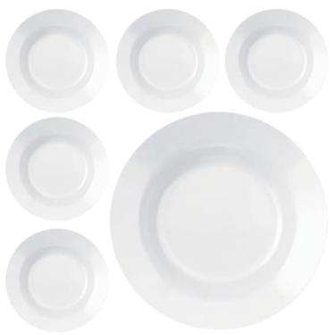 Imagem de Jogo de Pratos de Fundo de Vidro Temperado Branco - Opaline para Sopa, Refeições e Mesa Posta, Opções de 6/12 Peças Resistentes (6 Pratos)