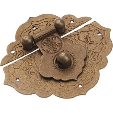 Imagem de Fivela de fecho de ferrolho retrô antigo, trava de olhal, fivela de latão, fivela de porta, fivela chinesa antiga, usada para joias, mala, clipe de fivela, ferragens de móveis, botão de 54 x 46 mm