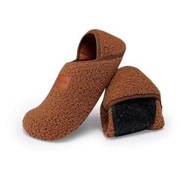 Imagem de Pantufas femininas para uso interno, com forro leve de tecido macio, ideal para todas as estações, chinelos femininos, Marrom, 3-4 Women/1.5-2.5 Men