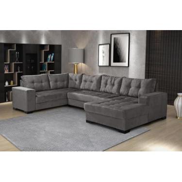 Imagem de Sofá de Canto 6 Lugares com Chaise 3,48m Suede Cinza - Império Estofad