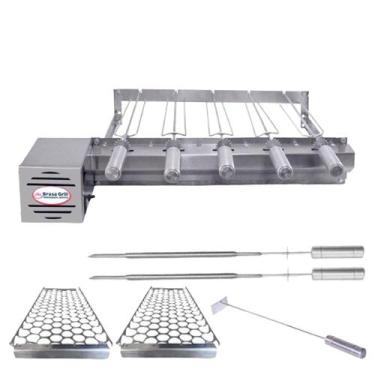 Imagem de Combo Brasa Grill Tradicional Único Andar Gira 5 Espetos Churrasqueira