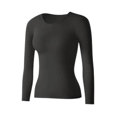 Imagem de Camiseta Térmica Feminina Ultra-Fina Sem Costura Ajustada Quente Casua