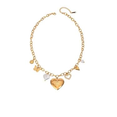 Imagem de Colar de caixa de fotos de aço inoxidável colorido, pingente de borboleta, pérola, joia feminina, pérola do dia dos namorados