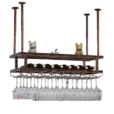 Imagem de Rack de garrafa de teto de metal, suporte de vidro de vinho ajustável, sólido e estável, 60 cm-200 cm, prateleiras de exibição de vinho, compartimento de rede, fácil de instalar