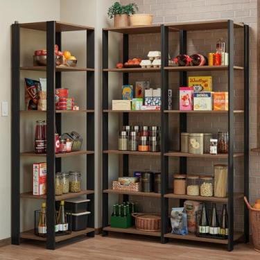 Imagem de Armário Estante Multiuso Organizador Despensa de Canto 15 Prateleiras 177cm Rustic/preto Madesa