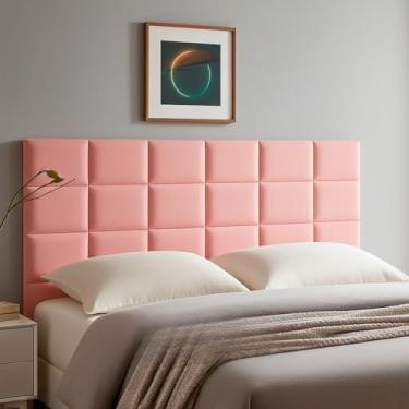 Imagem de Cabeceira Estofada Modular Autocolante 40x30cm Kit 10 Peças para Cama Box Casal Queen King(Rosa,KING + LATERAIS - 16 MÓDULOS)