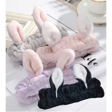 Imagem de Faixa de Cabelo Feminina Para Maquiagem Skin Care Tiara Para Cabelo Limpeza Facial Orelhas de Coelho