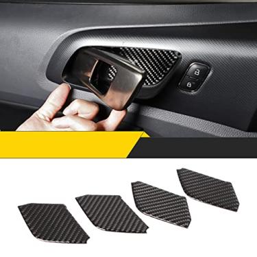 Imagem de Apto para Ford Ranger 2015-2021 fibra de carbono real (macia) maçaneta da porta interna adesivo decorativo interior do carro acessórios