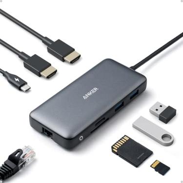 Imagem de Anker Hub USB-C 553, 8 em 1 USB C Dock, adaptador duplo 4K HDMI USB C para USB, Hub USB Ethernet de 1 Gbps, entrega de energia de 100 W, leitor de cartão SD para MacBook Pro, XPS e mais