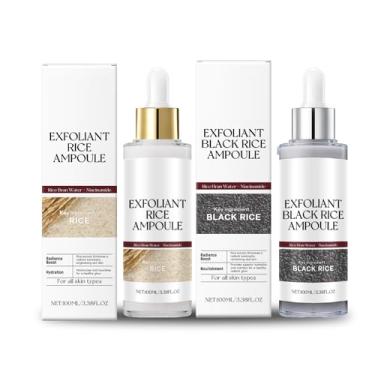 Imagem de Conjunto de ampolas esfoliantes de arroz preto e branco esfoliante para descascar shot de arroz brilhante para todos os tipos de pele (1 branco + 1 preto)