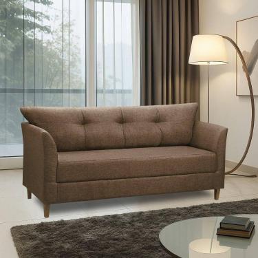 Imagem de Sofá 3 Lugares Living Para Sala Leblon 180cm Linho E03 - D`rossi Cor Marrom Cacau