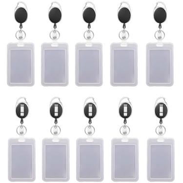 Imagem de 10 carretéis retráteis de crachá com clipes + 10 peças de porta-cartões de identificação transparentes, carretel de crachá ABS resistente com cordão de 59,9 cm, chaveiro e clipe de cinto para