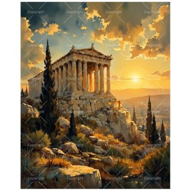 Imagem de TAOPAOLAB Kit de pintura histórica por números para adultos – DIY Templo antigo ao pôr do sol pintura em tela 40 × 50 cm, conjunto de tinta acrílica, adequado para iniciantes, arte de herança para