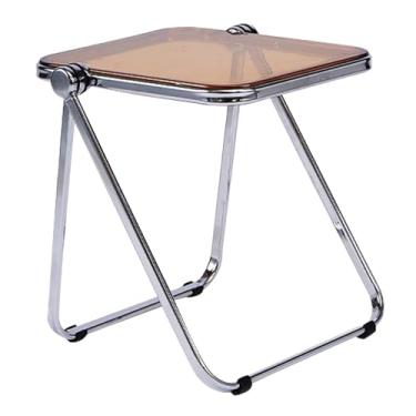 Imagem de Mesa dobrável transparente portátil com moldura de metal para casa, quarto, escritório - bandeja de TV pequena para trabalho, mesa compacta dobrável para computador