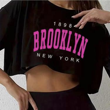Imagem de Camiseta Cropped Feminina Com Estampa Gráfica Los Angeles Brooklyn, Go