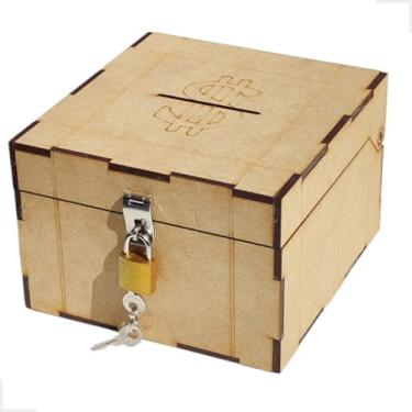 Imagem de Cofrinho Porta Dinheiro Bau Cofre Caixinha Caixa C/Cadeado(Palha)