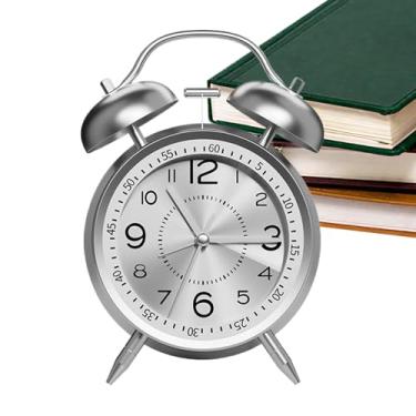 Imagem de Relógio de mesa analógico, despertador analógico para pessoas que dormem pesadas - Relógio com luz de fundo, sem tique-taque, design de corpo de metal, para banheiro, mesa de cabeceira, casa, viagem