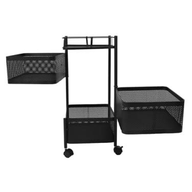 Imagem de Rack giratório de armazenamento de cozinha com rodas - Organizador de aço carbono para frutas, legumes e batatas - Carrinho de prateleira de arame de metal versátil para banheiro, sala de estar