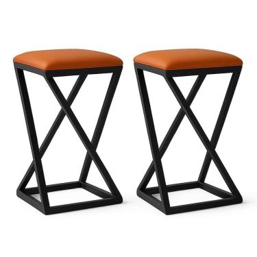 Imagem de Kit 2 Banco Banqueta Baixa Cozinha 50 Cm Bancada Bar Corino Cor:caramelo