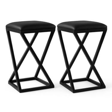 Imagem de Kit 2 Banco Banqueta Baixa Cozinha 50 Cm Bancada Bar Corino Cor:preto