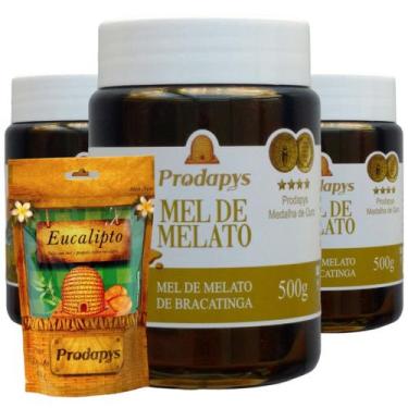 Imagem de Mel Melato de Bracatinga 500g Kit com 3 + Bala com Própolis  - Prodapy