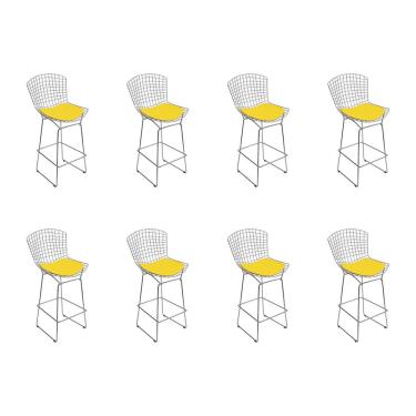 Imagem de Kit 8 Banquetas Bistrô Bertoia Cromada D80 Com Assento Sintético Amarelo