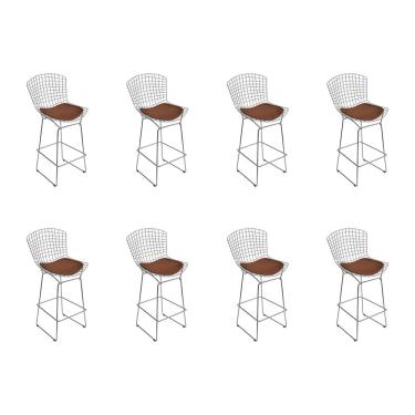 Imagem de Kit 8 Banquetas Bistrô Bertoia Cromada D60 Com Assento Sintético Marrom