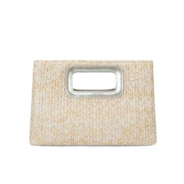 Imagem de Gets Bolsa clutch de palha feminina bolsa de ombro transversal de palha bolsa de ombro bolsa de verão praia bolsa de tecido, Dourado, One Size