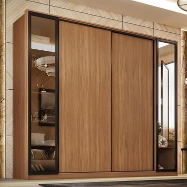 Imagem de Guarda Roupa Casal Laredo 4 Portas  Amêndola Touch Com Vidro Reflecta - Demartêz