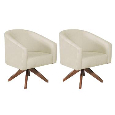 Imagem de Kit 02 Poltronas Decorativas Luiza Base Giratória De Madeira Suede - Amarena Móveis Bege